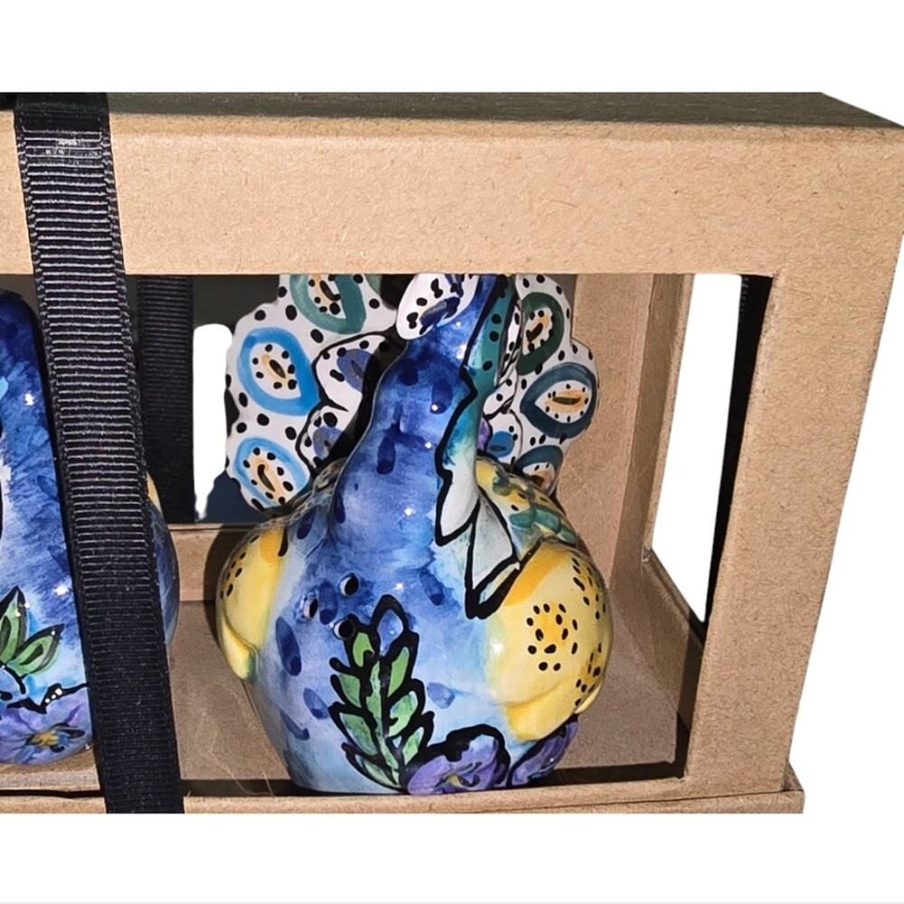 Blue Sky Peacock Ceramic Salt and Pepper Shakers Multicolor New - Picture 9 of 11